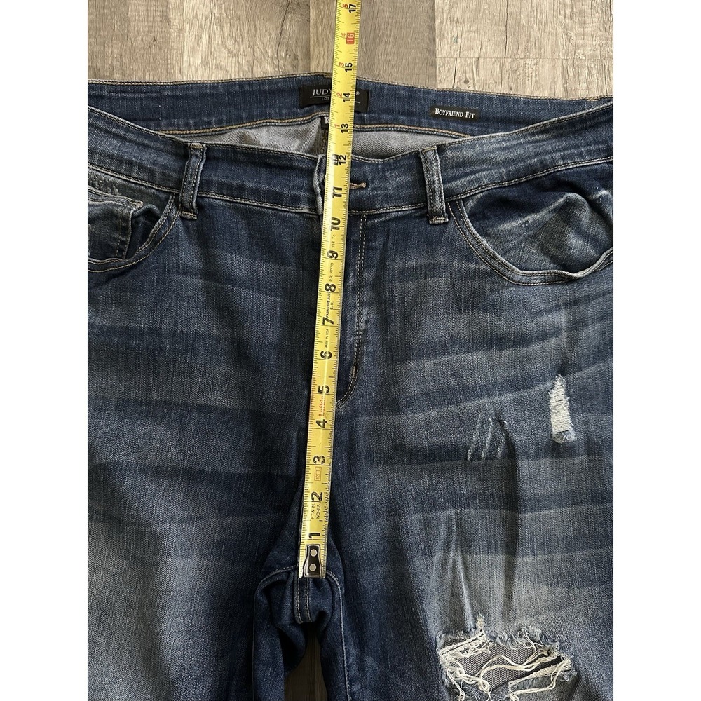 Judy Blue Boyfriend Fit Jeans Womens 10W Dark Wash Distressed Stretch Denim - Picture 8 of 13